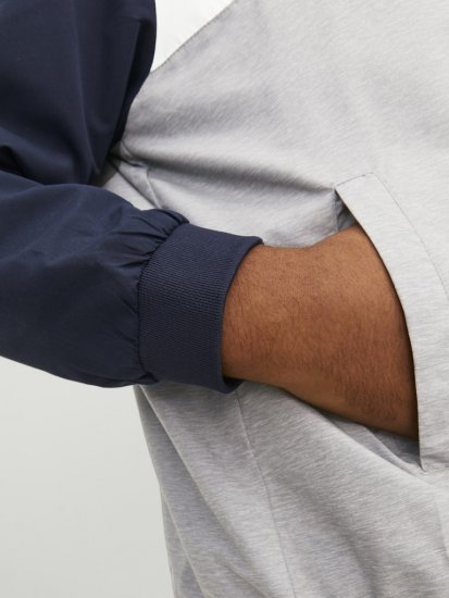 Jack & Jones RUSH White/Grey Blocking Bomber Jacket with Hood Navy Blazer - Vestes - Vestes Homme Grandes Tailles