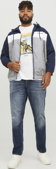 Jack & Jones RUSH White/Grey Blocking Bomber Jacket with Hood Navy Blazer - Vestes - Vestes Homme Grandes Tailles