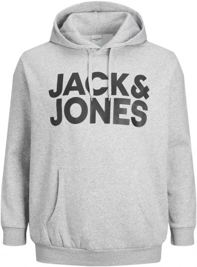 Jack & Jones CORP LOGO Large Print Hoodie Light Grey Melange - Sweatshirts & hoodies - Sweatshirts/Hoodies grande taille homme