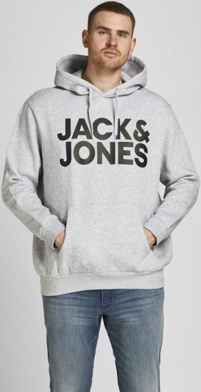 Jack & Jones CORP LOGO Large Print Hoodie Light Grey Melange - Sweatshirts & hoodies - Sweatshirts/Hoodies grande taille homme