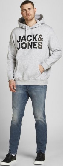 Jack & Jones CORP LOGO Large Print Hoodie Light Grey Melange - Sweatshirts & hoodies - Sweatshirts/Hoodies grande taille homme