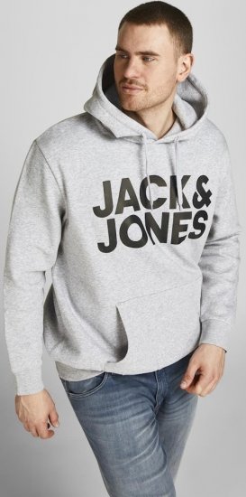 Jack & Jones CORP LOGO Large Print Hoodie Light Grey Melange - Sweatshirts & hoodies - Sweatshirts/Hoodies grande taille homme