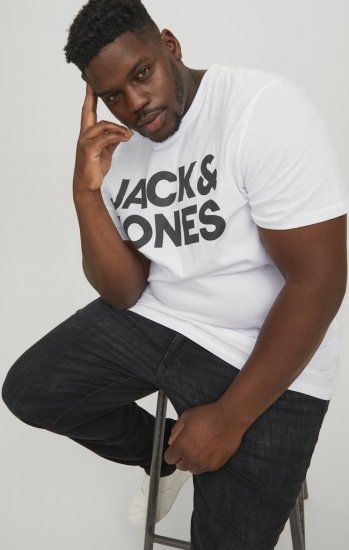 Jack & Jones CORP Logo T-Shirt White w Large Black Print - T-shirts - T-shirts Homme Grande Taille