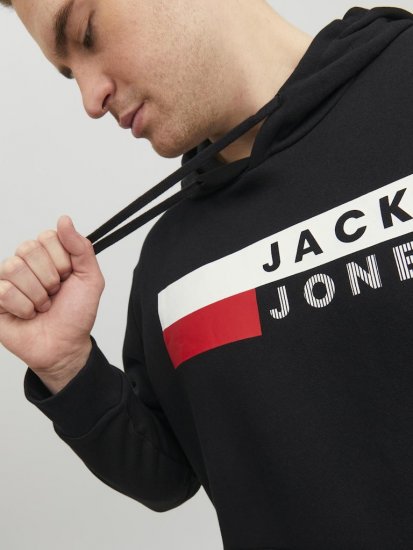 Jack & Jones CORP LOGO PLAY 4 Print Hoodie Black - Sweatshirts & hoodies - Sweatshirts/Hoodies grande taille homme