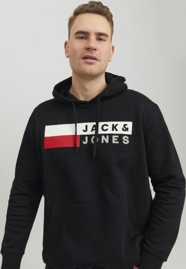 Jack & Jones CORP LOGO PLAY 4 Print Hoodie Black - Sweatshirts & hoodies - Sweatshirts/Hoodies grande taille homme