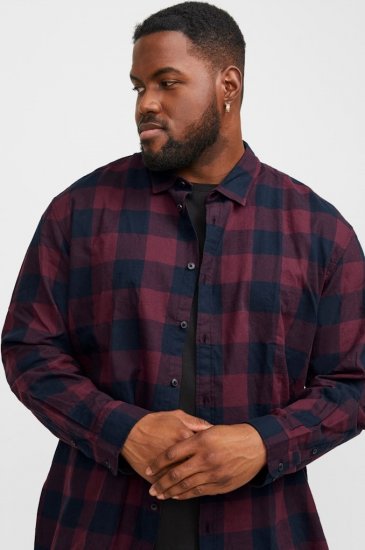 Jack & Jones Gingham L/S Shirt Dark Red - Chemises - Chemises Grandes Tailles Hommes