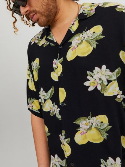 Jack & Jones JORLUKE FLORES Resort Shirt Black - Chemises - Chemises Grandes Tailles Hommes