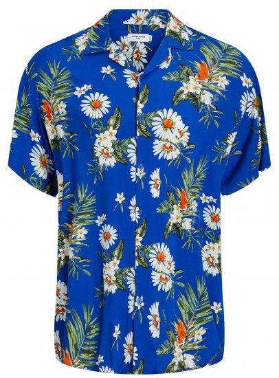 Jack & Jones JORLUKE FLORES Resort Shirt Nautical Blue - Chemises - Chemises Grandes Tailles Hommes