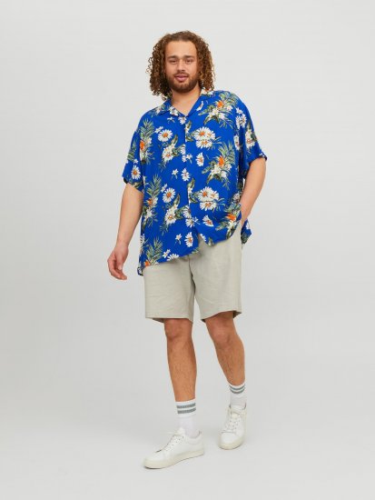 Jack & Jones JORLUKE FLORES Resort Shirt Nautical Blue - Chemises - Chemises Grandes Tailles Hommes