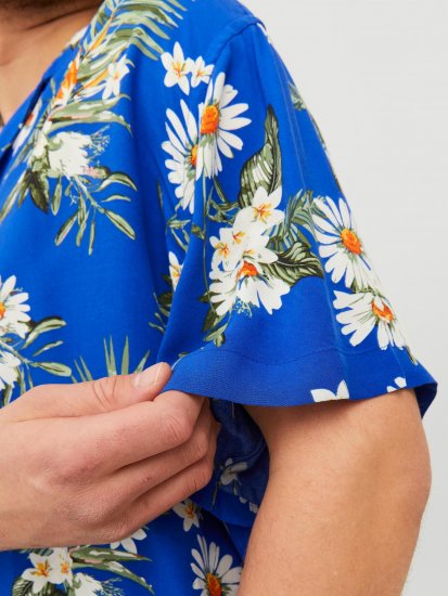 Jack & Jones JORLUKE FLORES Resort Shirt Nautical Blue - Chemises - Chemises Grandes Tailles Hommes
