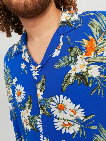 Jack & Jones JORLUKE FLORES Resort Shirt Nautical Blue - Chemises - Chemises Grandes Tailles Hommes