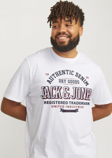 Jack & Jones JJELOGO O-Neck T-Shirt White - T-shirts - T-shirts Homme Grande Taille