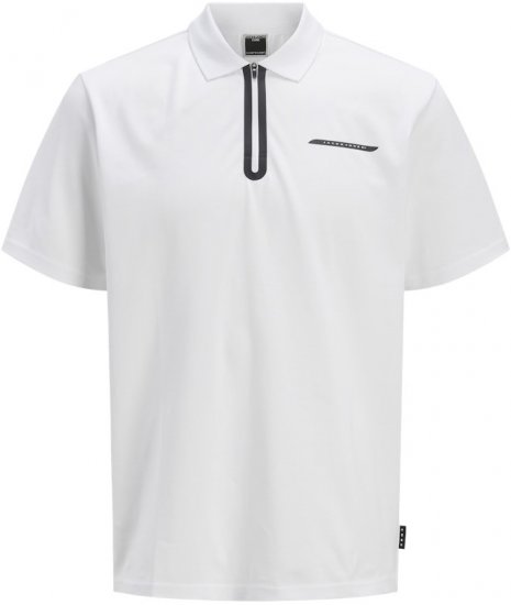 Jack & Jones Fusion Pique Zipper Polo Bright White - Polos - Polos homme grande taille