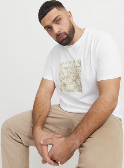 Jack & Jones Tarmac Camo Crew Neck T-Shirt Bright White - T-shirts - T-shirts Homme Grande Taille