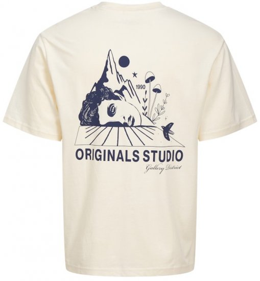 Jack & Jones Bellagio Collage Crew Neck T-Shirt Antique White - T-shirts - T-shirts Homme Grande Taille