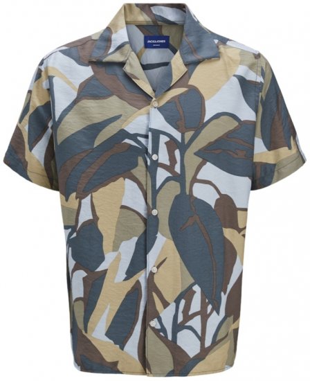 Jack & Jones Vira Marshall AOP Short Sleeve Shirt Silver Sage - Chemises - Chemises Grandes Tailles Hommes