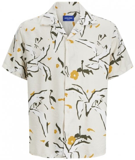 Jack & Jones Vira Marshall AOP Short Sleeve Shirt Buttercream - Chemises - Chemises Grandes Tailles Hommes