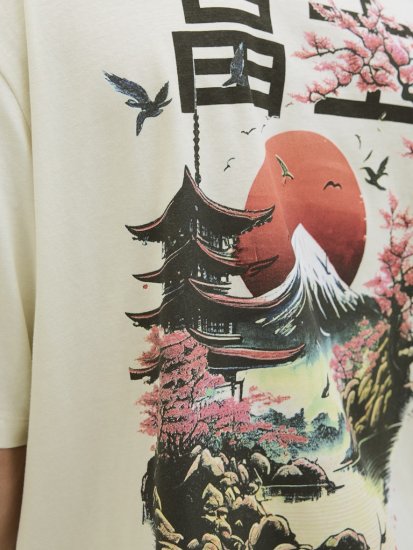 Jack & Jones Fuji Crew Neck T-Shirt Antique White - T-shirts - T-shirts Homme Grande Taille