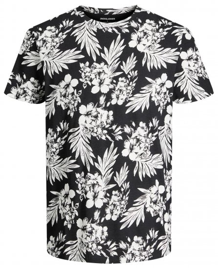 Jack & Jones JJCOASTAL AOP T-Shirt Black - T-shirts - T-shirts Homme Grande Taille