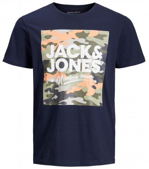 Jack & Jones JJPETE SHAPE Camo Print T-Shirt Navy - T-shirts - T-shirts Homme Grande Taille