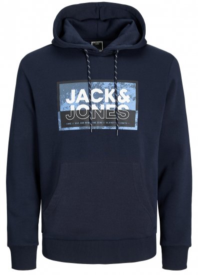 Jack & Jones JCOLOGAN SS24 PRINT Hoodie Navy Blazer - Sweatshirts & hoodies - Sweatshirts/Hoodies grande taille homme