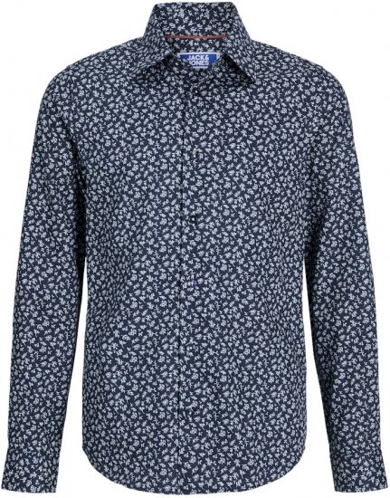 Jack & Jones BARNES Printed Dobby Long Sleeve Shirt Blue - Chemises - Chemises Grandes Tailles Hommes