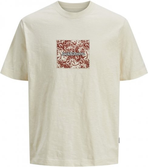 Jack & Jones Split Branding AOP Crew Neck T-Shirt Antique White - T-shirts - T-shirts Homme Grande Taille