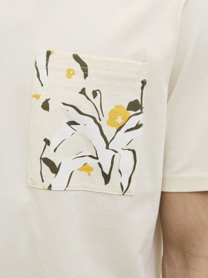  Jack & Jones Tavira Aop Pocket Crew Neck T-Shirt Antique White - T-shirts - T-shirts Homme Grande Taille