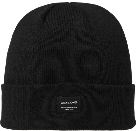 Bonnet noir stylé en maille Jack & Jones disponible chez Motley Denim. Fabriqué en matériau doux et durable assurant confort, ch
