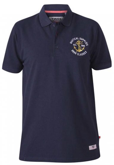 D555 Jefferson Short Sleeve Pique Polo Navy - Polos - Polos homme grande taille