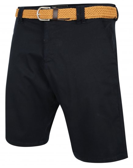Kam Jeans 3401 Belted Oxford Stretch Chino Shorts Navy - Shorts - Shorts hommes grande taille