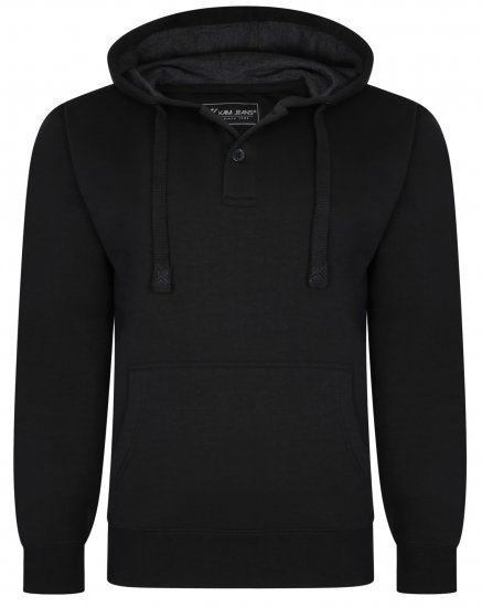 Kam Jeans 508B 1/4 Button Hoodie Black - Sweatshirts & hoodies - Sweatshirts/Hoodies grande taille homme