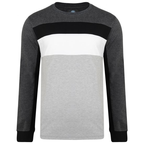 Kam Jeans 5240 Cut and Sew Long Sleeve T-shirt Grey - T-shirts - T-shirts Homme Grande Taille