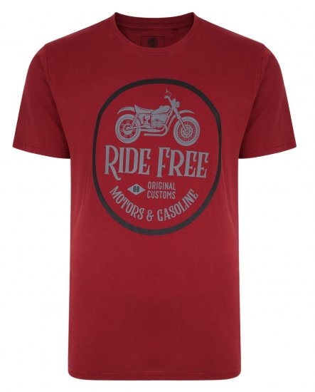 Kam Jeans Ride Free Crew Neck T-Shirt Wine - T-shirts - T-shirts Homme Grande Taille