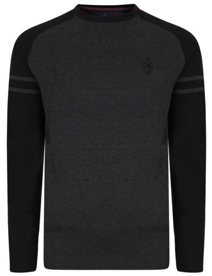 Kam Jeans 5359 LS Raglan Baseball Top Charcoal - T-shirts - T-shirts Homme Grande Taille