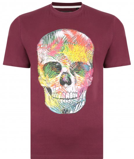 Kam Jeans 5375 Coloured Skull Print T-shirt Plum - T-shirts - T-shirts Homme Grande Taille