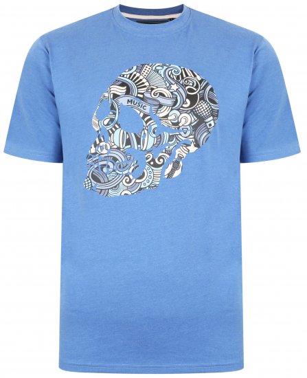 Kam Jeans 5376 Music Skull Print Tee Blue - T-shirts - T-shirts Homme Grande Taille