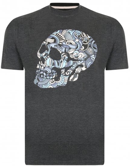 Kam Jeans 5376 Music Skull Print Tee Charcoal - T-shirts - T-shirts Homme Grande Taille