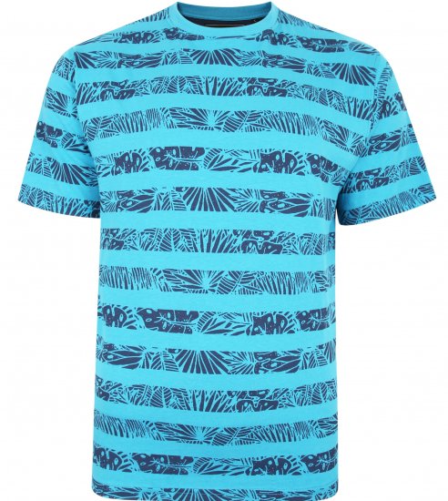Kam Jeans 5380 Stripe Floral T-shirt Turk Blue - T-shirts - T-shirts Homme Grande Taille