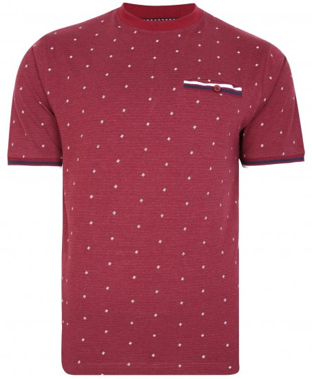 Kam Jeans 5396 Drop Needle Jersey Tee With Dobby Print Burgundy - T-shirts - T-shirts Homme Grande Taille