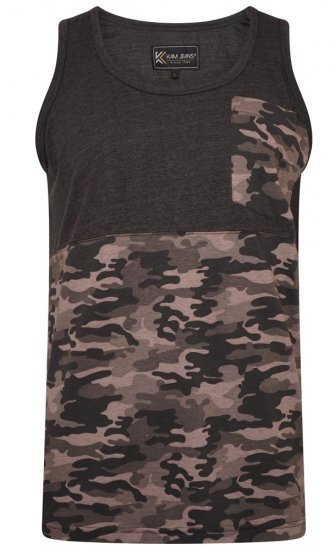 Kam Jeans 5399 Camo Panelled Sleeveless T-Shirt Charcoal - T-shirts - T-shirts Homme Grande Taille