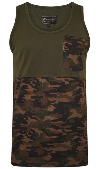 Kam Jeans 5399 Camo Panelled Sleeveless T-Shirt Khaki - T-shirts - T-shirts Homme Grande Taille