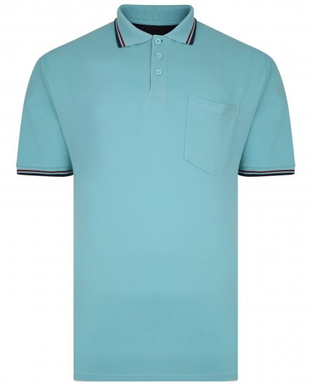 Kam Jeans 5400B Tipped Polo with Pocket Aqua - Polos - Polos homme grande taille