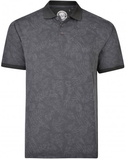 Kam Jeans 5418 Leaf print Polo Charcoal - Polos - Polos homme grande taille