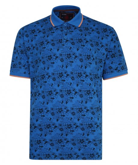 Kam Jeans Floral Print Polo Blue - Polos - Polos homme grande taille