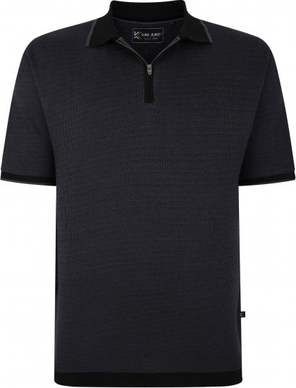 Kam Jeans 5492 Jersey Weave Pattern 1/4 Zip Polo Black - Polos - Polos homme grande taille
