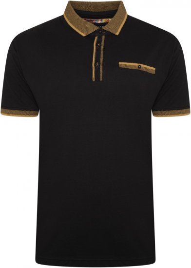 Kam Jeans 5499 Jersey Polo with Jacquard Collar/Cuffs Black - Polos - Polos homme grande taille