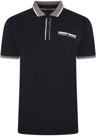 Kam Jeans 5499 Jersey Polo with Jacquard Collar/Cuffs Navy - Polos - Polos homme grande taille
