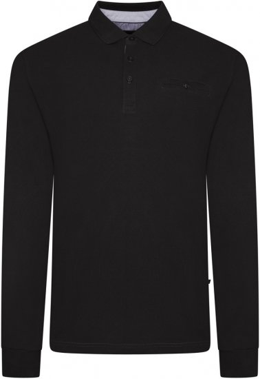 Kam Jeans 5508 LS Pique Polo with Jacquard Collar/Cuffs Black - Polos - Polos homme grande taille