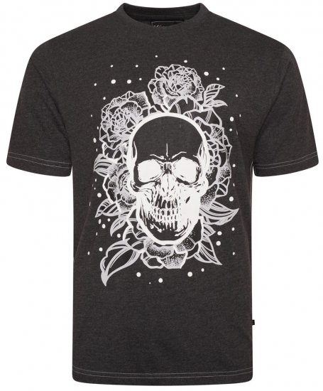 Kam Jeans 5704 Skull Rose Print Tee Charcoal - T-shirts - T-shirts Homme Grande Taille